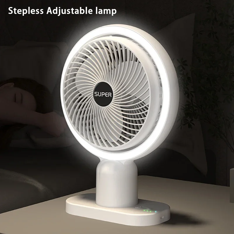 Mini ventilatore USB ventilatore da tavolo portatile con lampada di supplemento di luce ventola da tavolo di raffreddamento ad aria a 3 marce ricaricabile senza fili per l'home Office