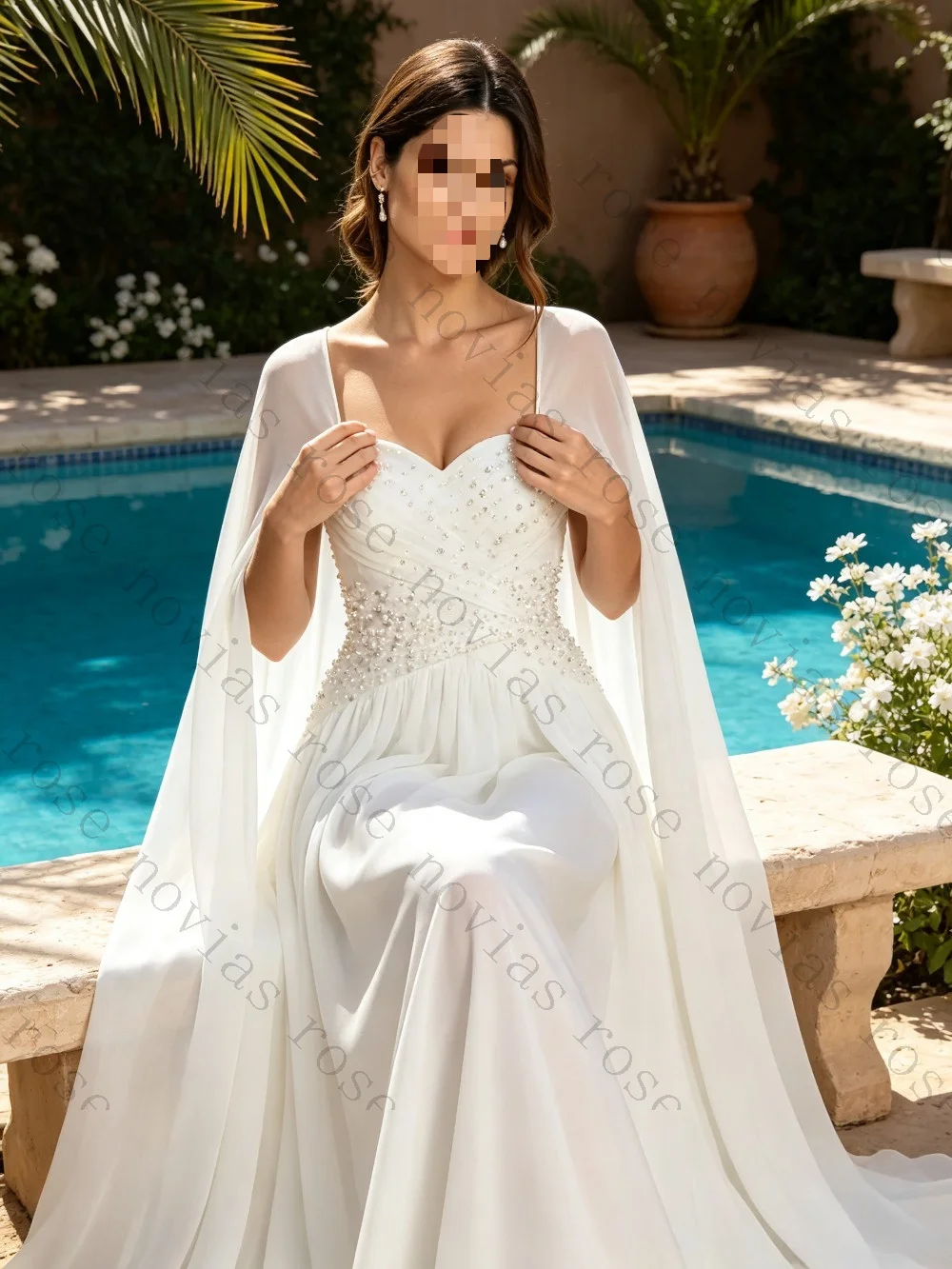 Customized Elegant Chiffon A-line Flowing Wedding Dresses 2026 New Heart-shaped Neckline Detachable Shawl Style Bridal Gown