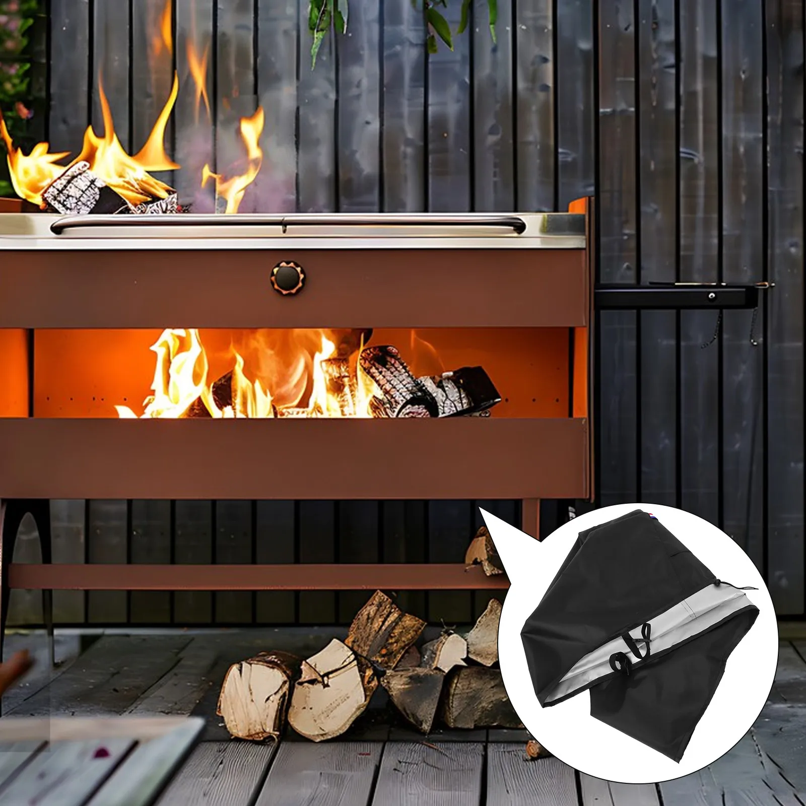 Square Outdoor Fireplace Cover Heavy Duty Weatherproof Fire Pit Cover with Adjustable Drawstring for Patio Backyard Fire Pits