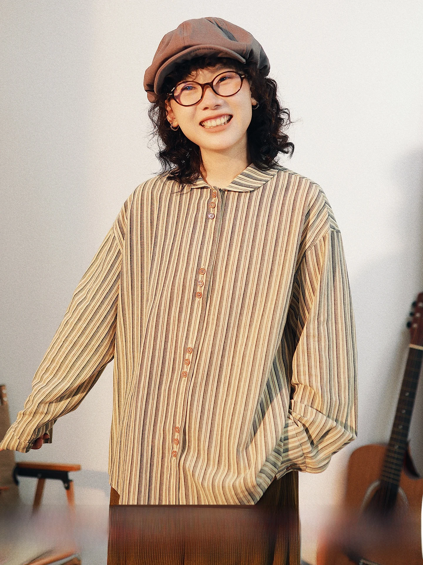 

Aita Stu Retro Striped Cotton irt Women's Loose Long Sve Original Design Comfortable Breathable Casual Faion