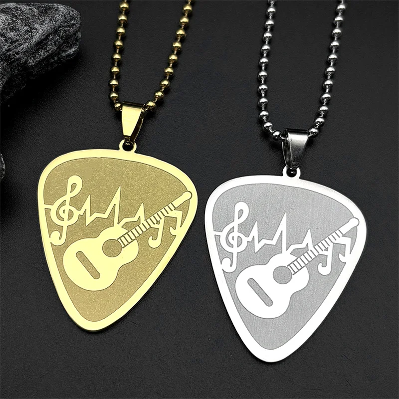 

Hip Hop Guitar Pick Bass Note Car Pendant for Women Men Stainless Steel Gold Plated Music Lovers Bag Pendant Party Jewelry