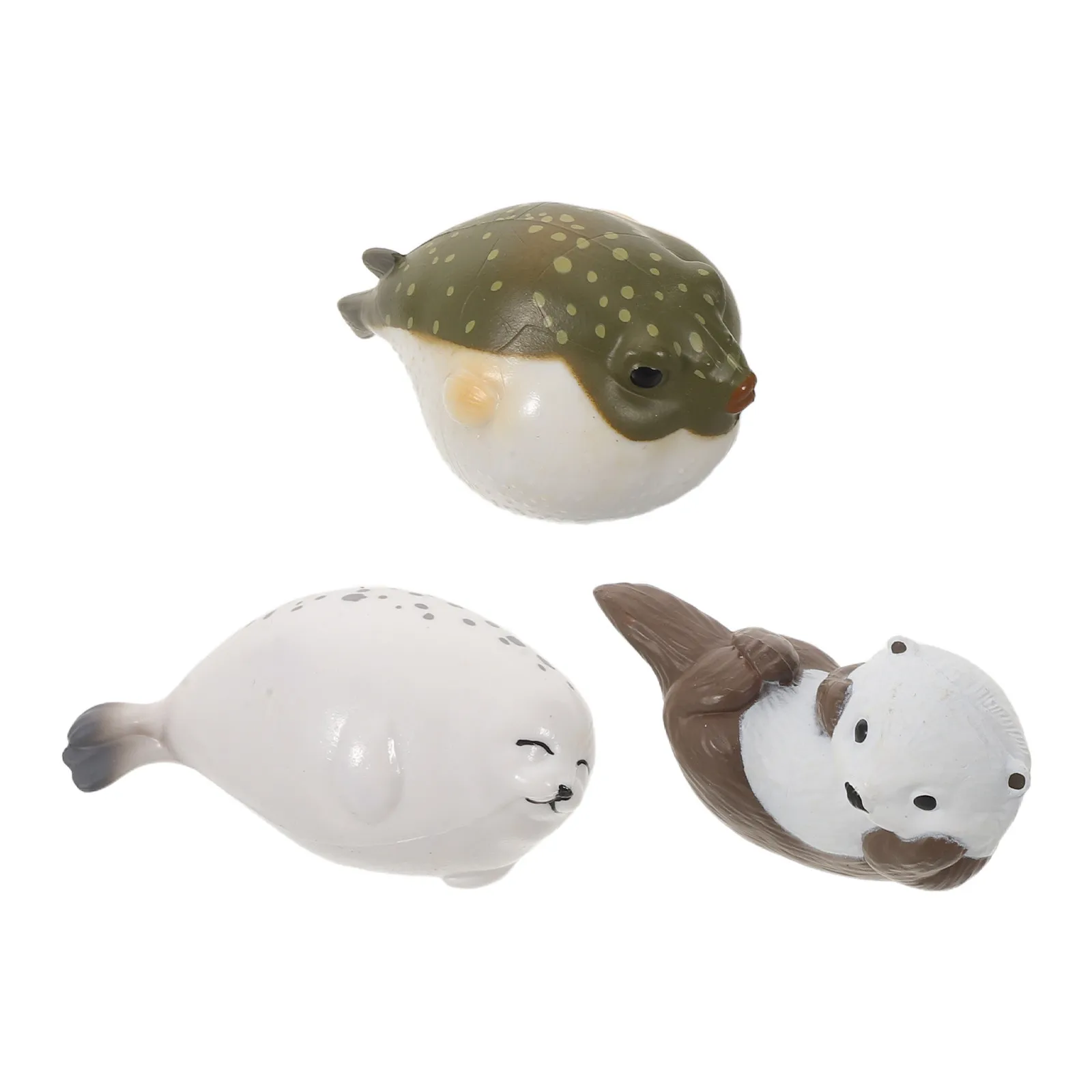 3個入り、リアルな樹脂製の海洋動物フィギュア（アザラシ、カワウソ、フグ）。妖精の庭、テラリウム、ミニチュア風景の装飾に。