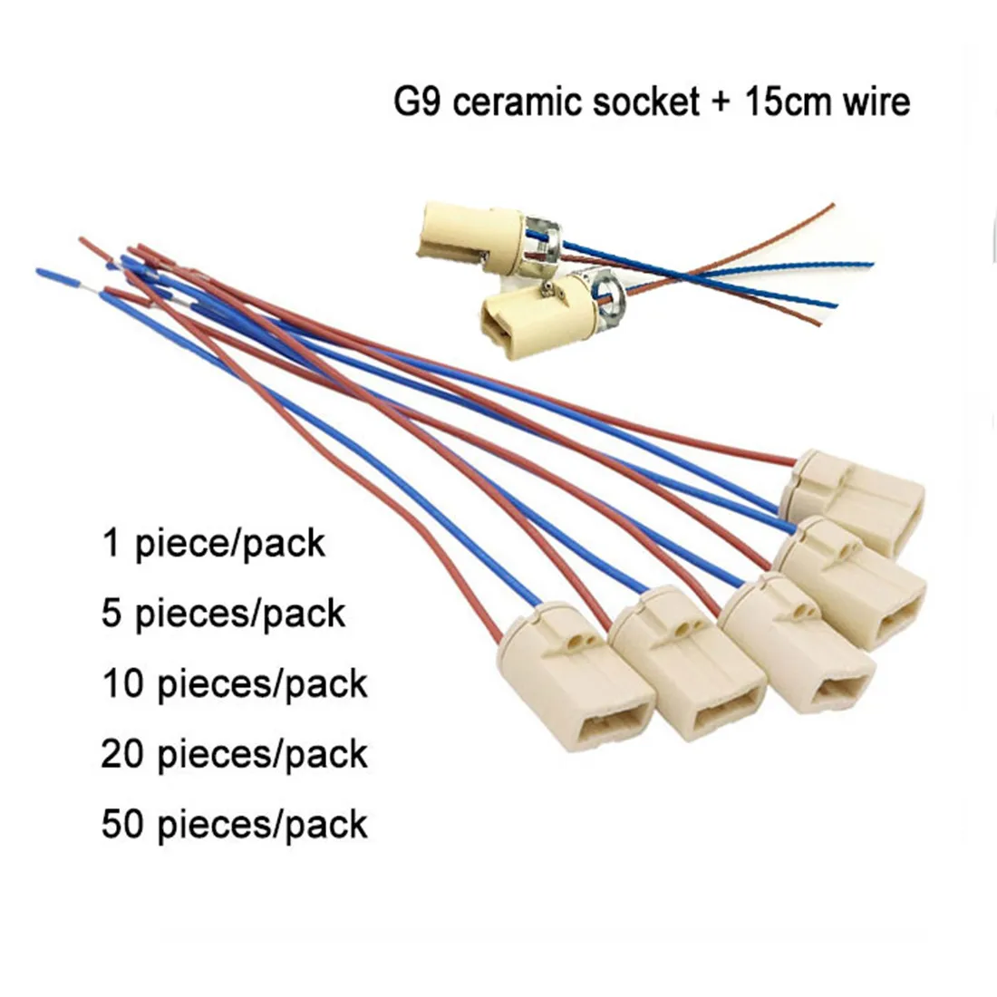 

1/5/10/20/50pcs Pack G9 Base Bulb Socket Ceramic Lamp Holder Halogen Beads With Wire for G9 Bi-Pin Halogen Incandescent Bulb
