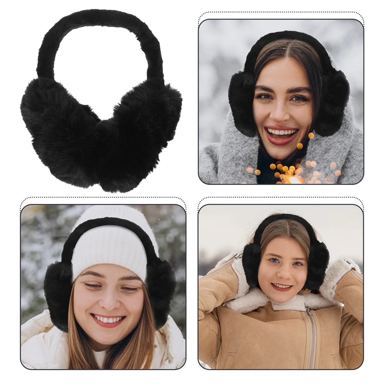 

Foldable Ear Warmer Plush Cuff for Winter Adjustable Black Headband Girl Miss