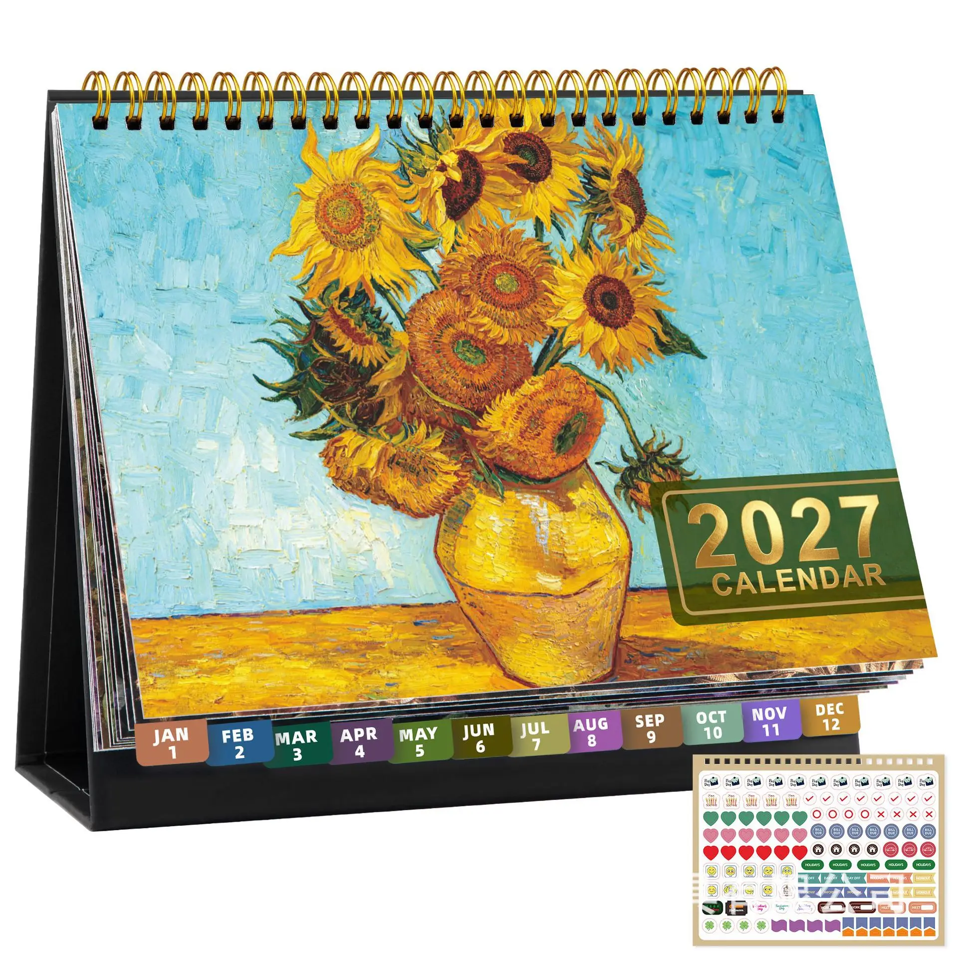 2027 Art Desk Calendar Vintage Floral Famous Painting Table Calendar Monthly Planner Desktop Ornament for Office & Study Room