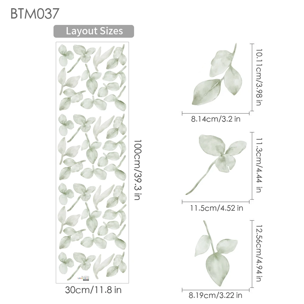 Boho Green Leaves Hand Drawn Wall Stickers Vinyl Nursery Removable Wall Decals for Kids Room Living Room Interior Home Decor