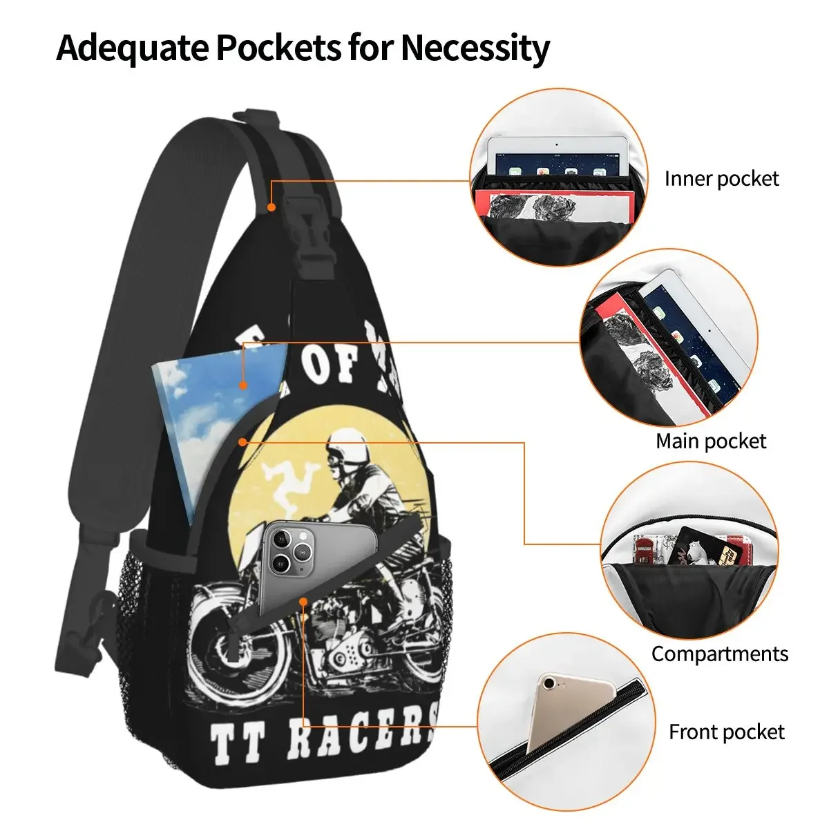 Isle Of Man TT Manx Flag Small Sling Bag Chest Crossbody Shoulder Backpack Travel Hiking Daypacks Motorcycle Casual Satchel