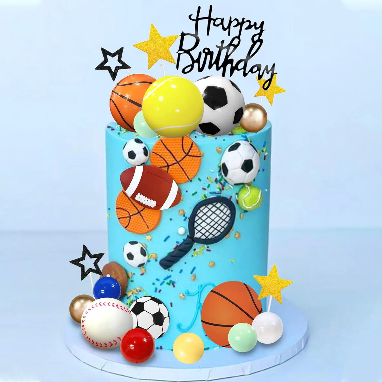 37 PCS Sports Cake Toppers Sports Cake Decoration with Soccer Football Baseball Basketball Tennis Golf for Boys Men Sports Theme