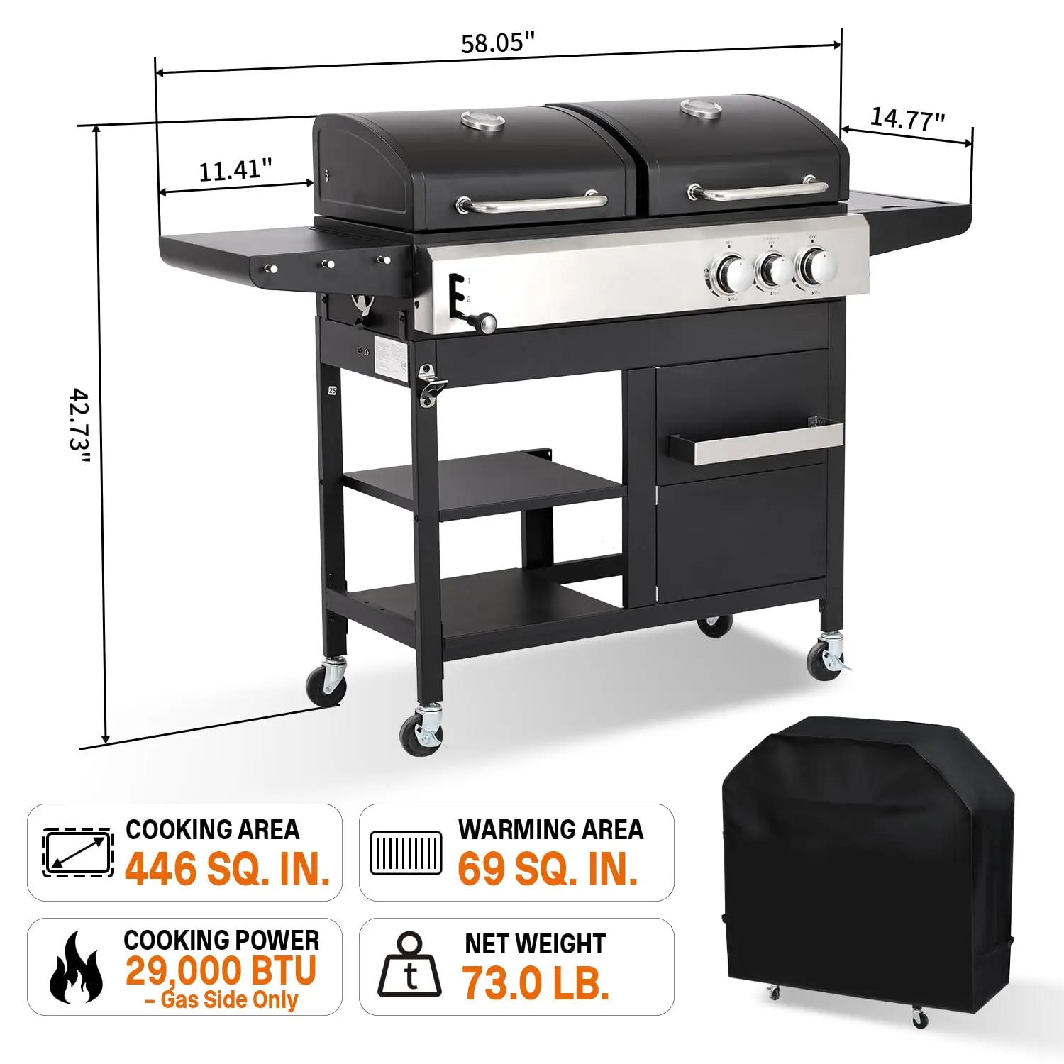 Gas & Charcoal Combo Grill, 2-in-1 Dual Fuel, Side Burner, Customized