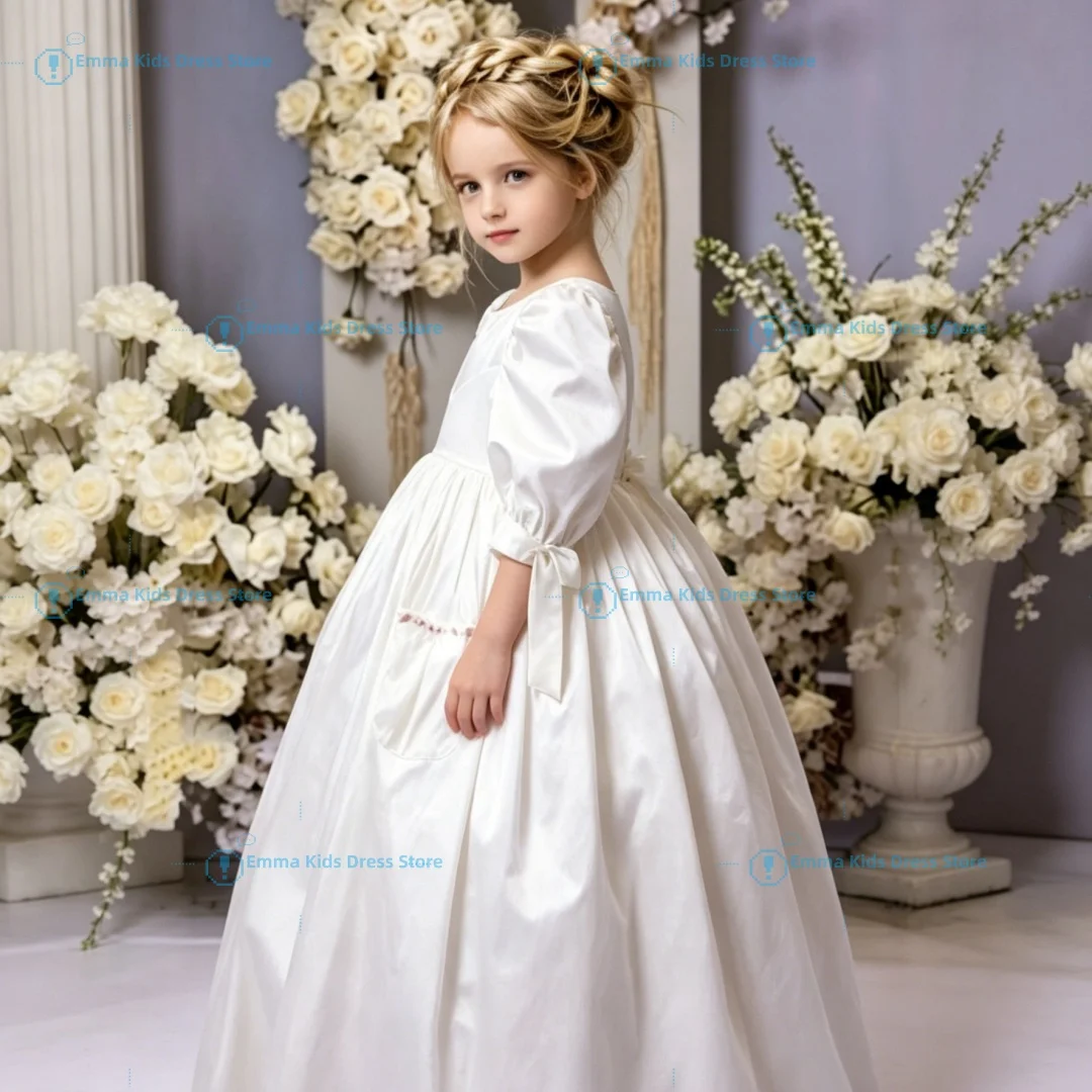 

DROIS Ivory Mini Children's Formal Flower Girl Dress High Neck Long Sleeve A-Line Pleated Party Dress Celebrity Evening Custom G