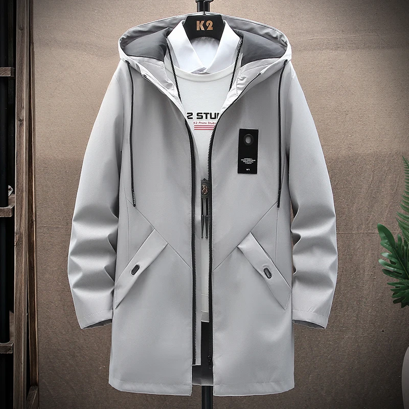 

New Men's Hooded Jacket Solid Color Zip Up Casual Loose Medium Strength Trench Coat Soft Comfortable High Quality
