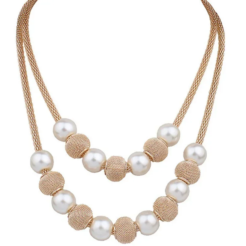Collier pendentif double couche pour femme, pull à perles rondes, bijoux à breloques JOLink, mode fille