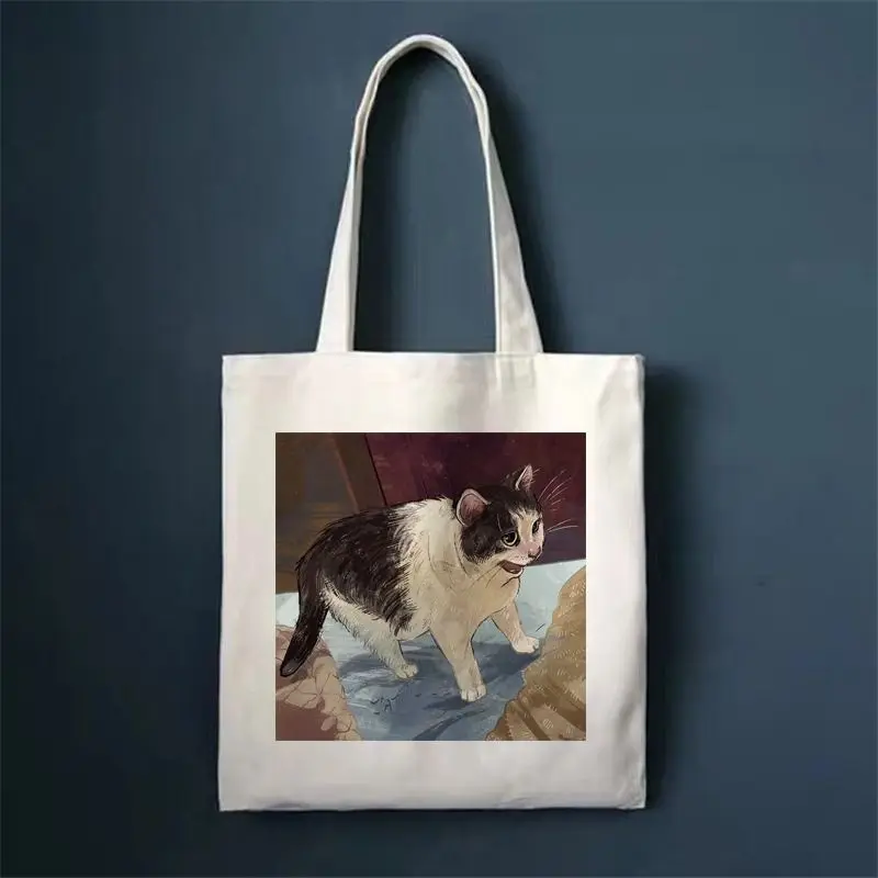 Adorable Cute Cat Female Shoulder Bag Canvas Shopping Bag Graphic Tote Handbag Harajuku Shopper Bag Women Eco Large-capacity