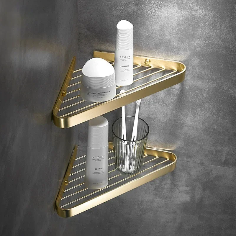 Copper Gold Bathroom Storage Holder Chrome Bathroom Shelf Wall-mount Rose Gold Bathroom Corner Shelf kitchen storage shelf