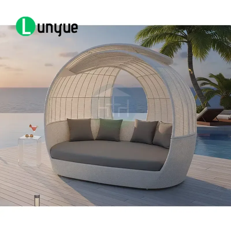 Modern Outdoor Rattan Wicker Daybed Aluminum Frame Lounge Chair Swimming Pool Patio Furniture for Commercial Projects Durable