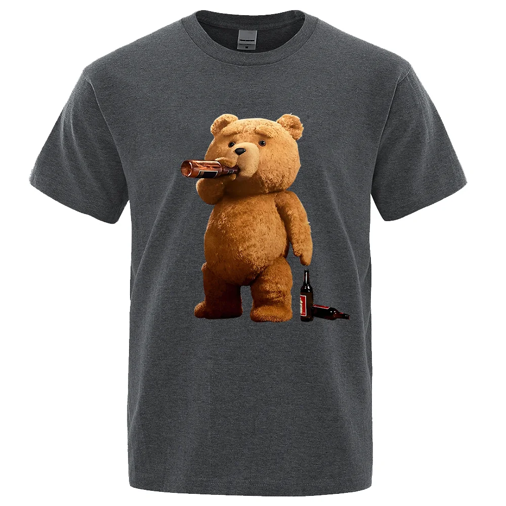 Lovely Ted Bear Drink Beer Poster Printing Men Tops Fashion Tee 2023 Summer Brand T-Shirt Oversized Loose Cotton Men\'s Tshirt