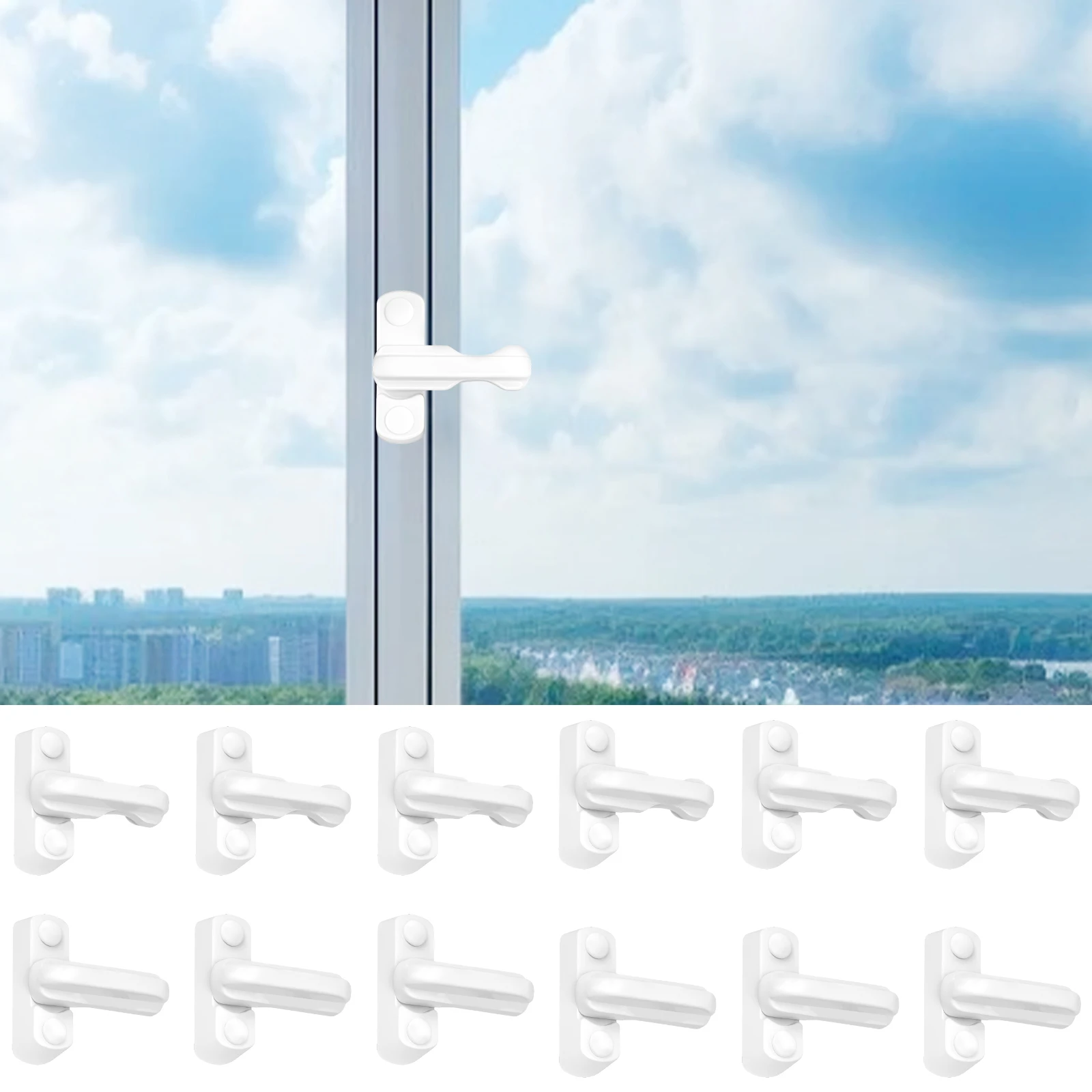 

12Pcs Window Door Sash Lock Aluminum Alloy T Shape Door Sash Lock with Screws 180° Rotating Window Latch for Home