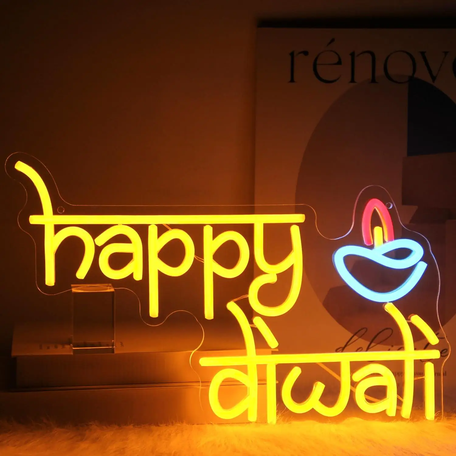 

Неоновая вывеска Happy Diwali/Chanukah, светодиодные неоновые светильники с USB-питанием и регулировкой яркости для декора дома, бара, вечеринок, праздничные украшения, подарки