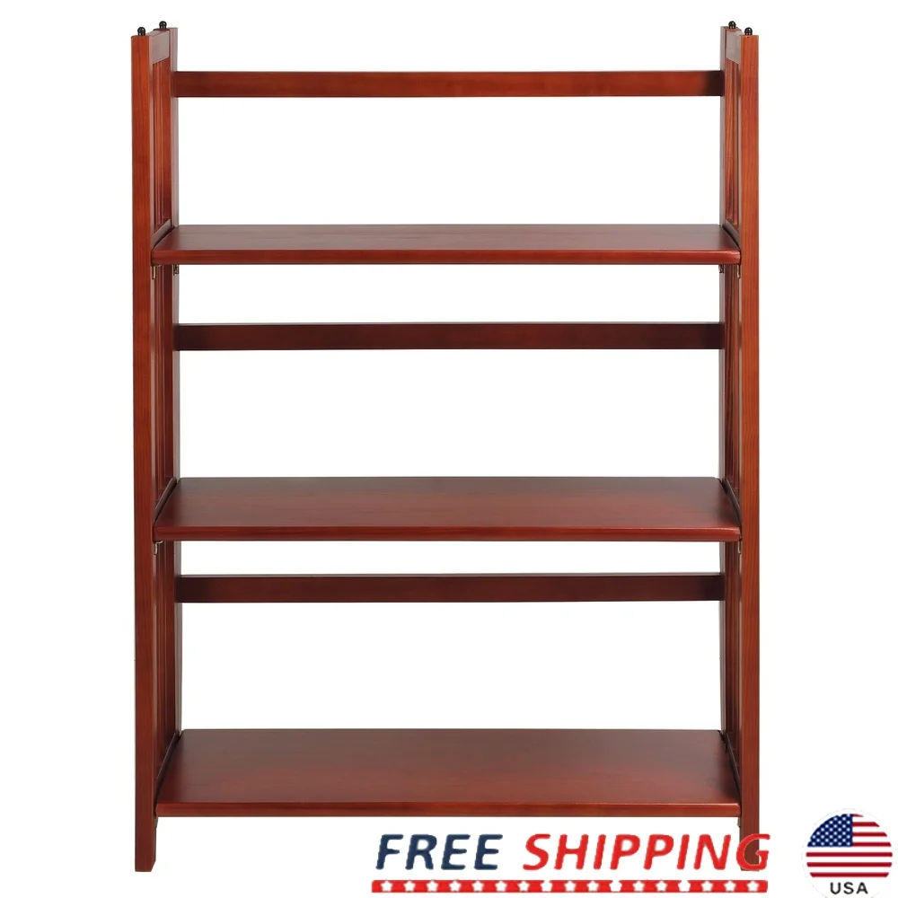

Sturdy 3-Shelf Folding Stackable Bookcase Solid Wood Mahogany Finish Versatile Storage Solution Ideal Home Office Organization