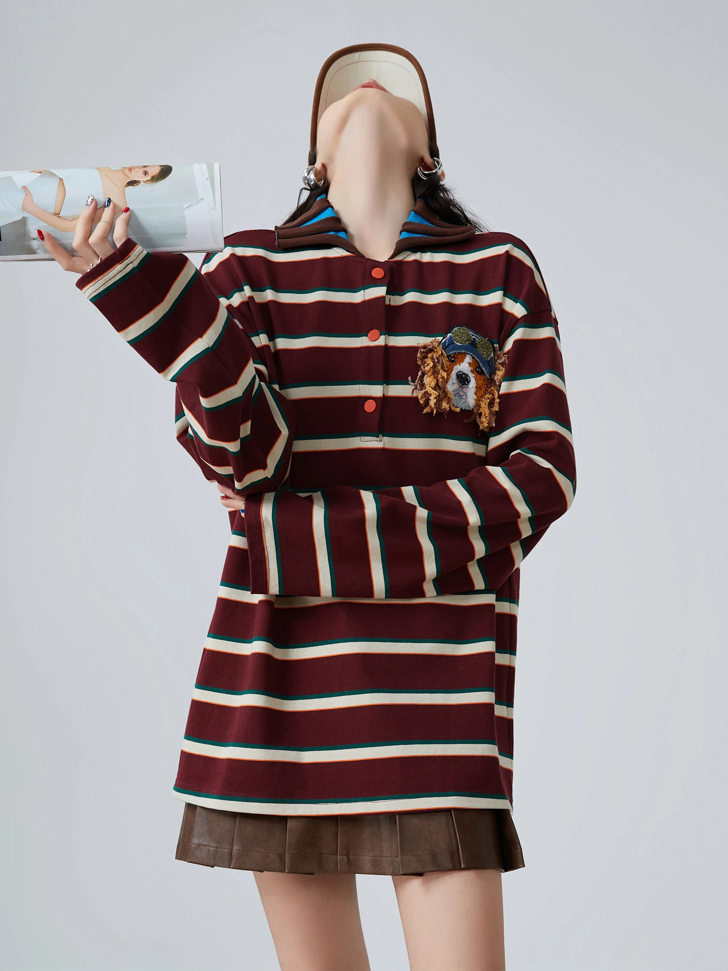 

Женский повседневный свободный топ в стиле ретро American Color Blo Ne Long Sve T irt, модный полосатый дизайн, полиэфирное волокно