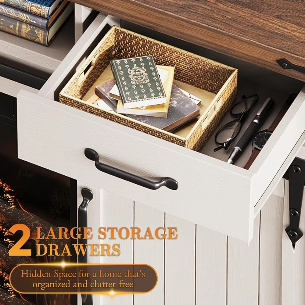 

Fireplace TV Stand for TVs Up To 65", Electric Fireplace with 3D Flame, Farmhouse LED Light Entertainment Center, Customized