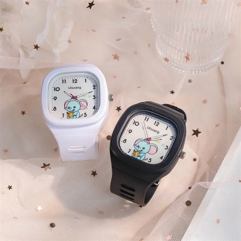 Children Boys Girls Square Watch Ins Cute Small Fresh Unicorn Girl Quartz Clock Only Wristwatches