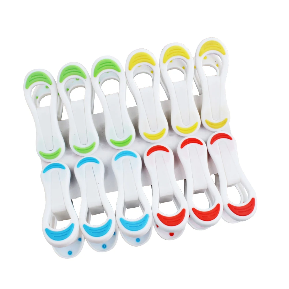

12 Pcs Anti Slip Plastic Clips Clothespins Lightweight Laundry Clamps Sock Towel Quilt Duvet Cover Windproof Storage