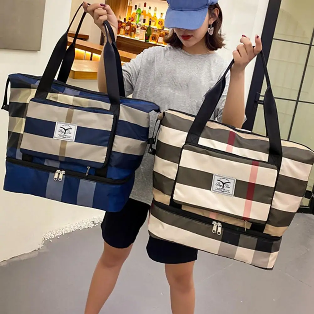 Feminino bolsa de viagem duffel seco molhado separação grande capacidade leve dobrável suave zíper esportes ginásio saco para yoga