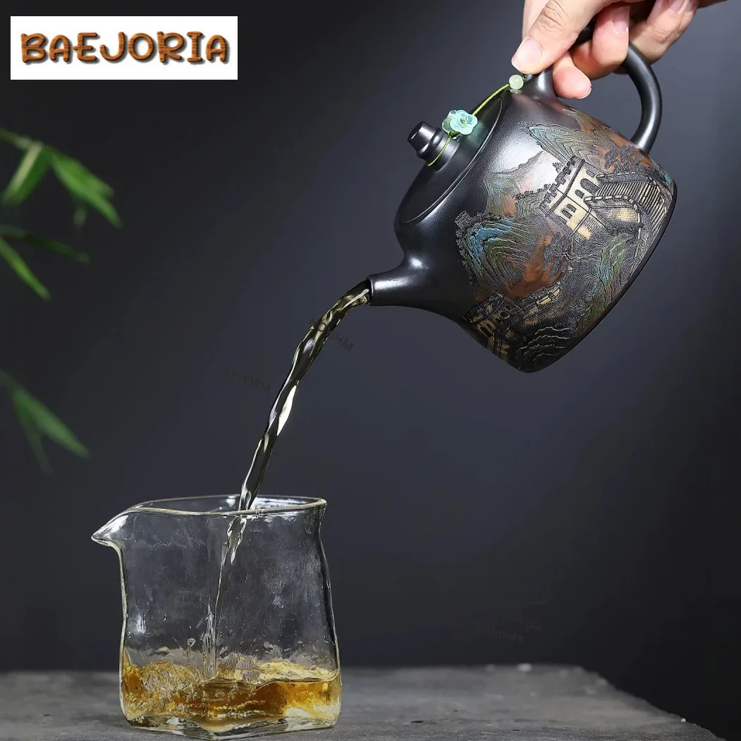 BAEJORIA 460ml Luxury Yixing Purple Clay Teapots Handmade Han Duo Pot Raw Ore Stone Yellow Mud Kettle Zisha Tea Set Tea Ceremony
