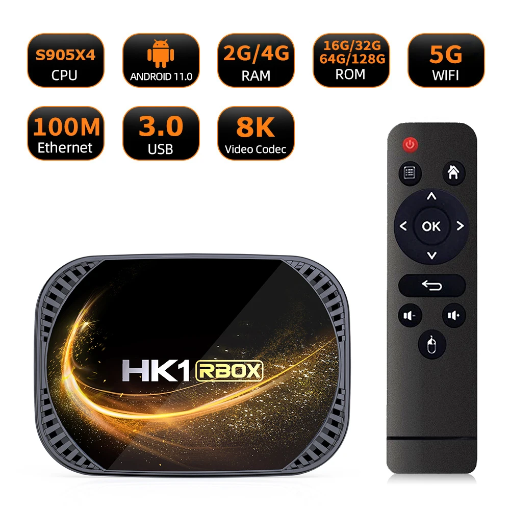 Dispositivo de TV inteligente HK1 RBOX X4S, decodificador con Android 11,0, Amlogic S905X4, 8K, 4G, 32/ 64/128GB, 3D, Wifi, 2,4G y 5G, Google Stream, reproductor multimedia Youtu