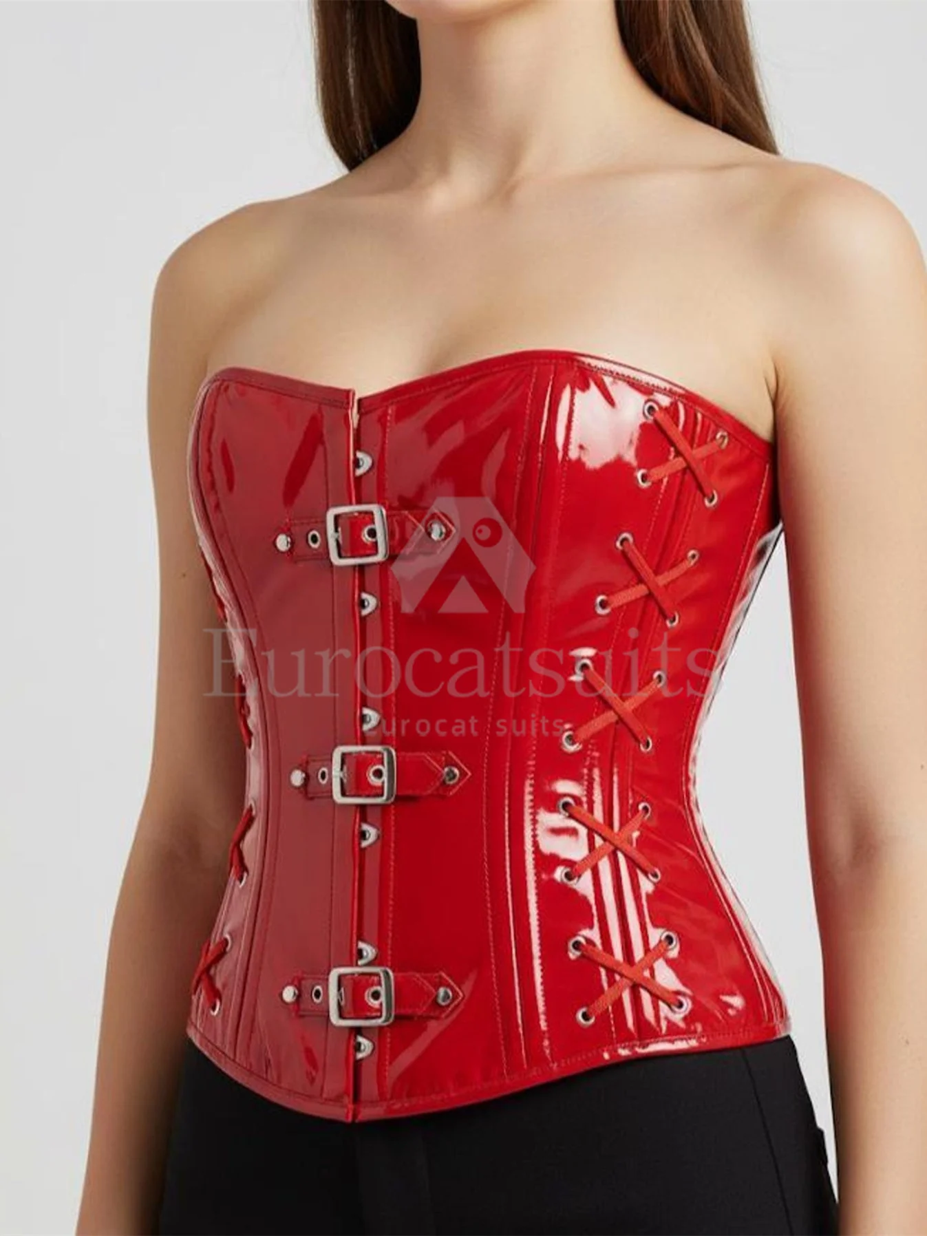 

Резиновый корсет по индивидуальному заказу, женский красный латексный корсет, модный корсет без бретелек с поясом на шнуровке, топ, вечерние, клубная одежда, косплей