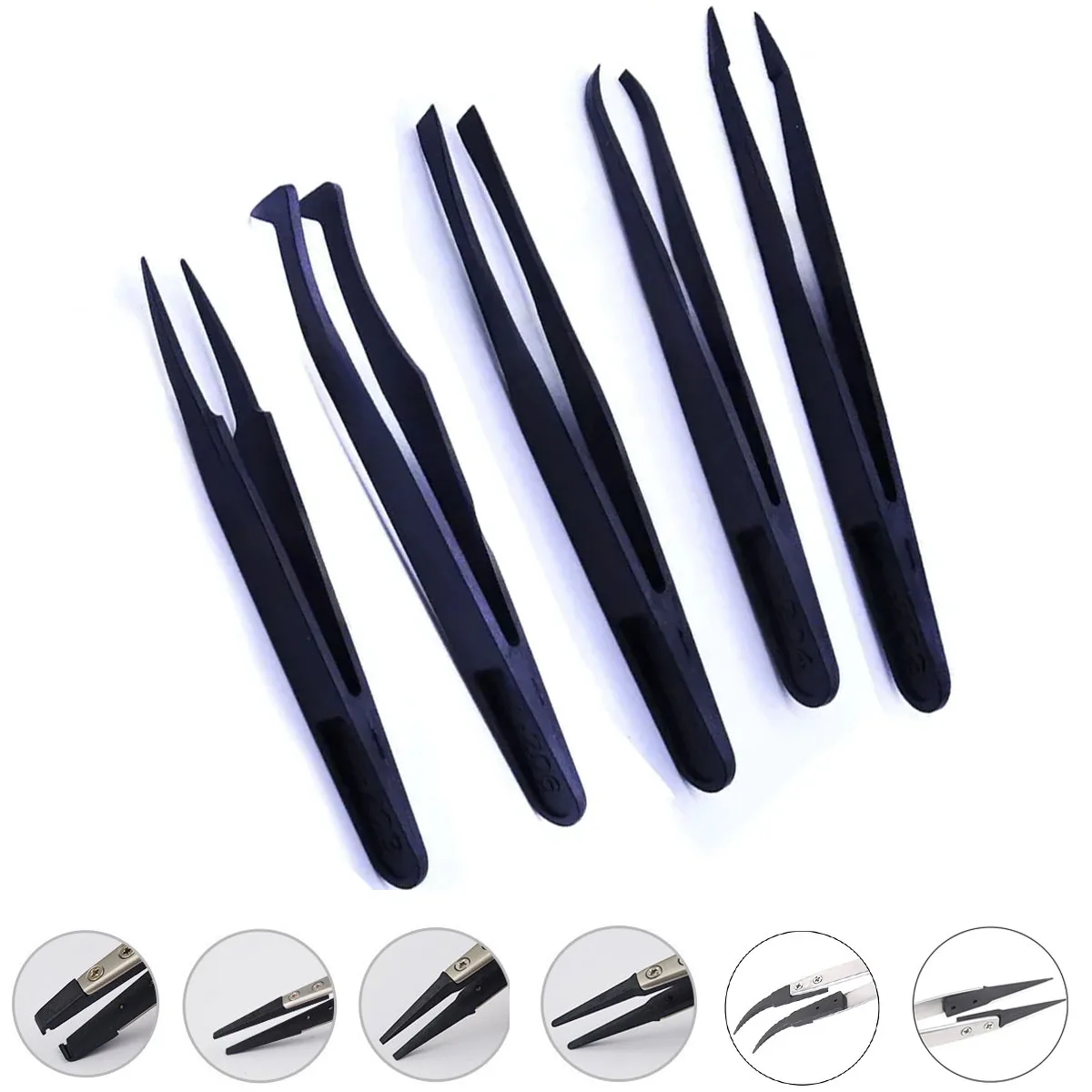 5-6Pcs Portable Watch Repair Tools Anti-Static Stainless Steel Tweezers Clamping Tool Straight Bend for Watchmaker Accessories