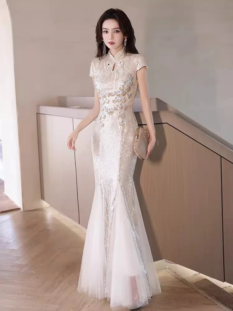 Chinese style cheongsam evening dress banquet toast dress