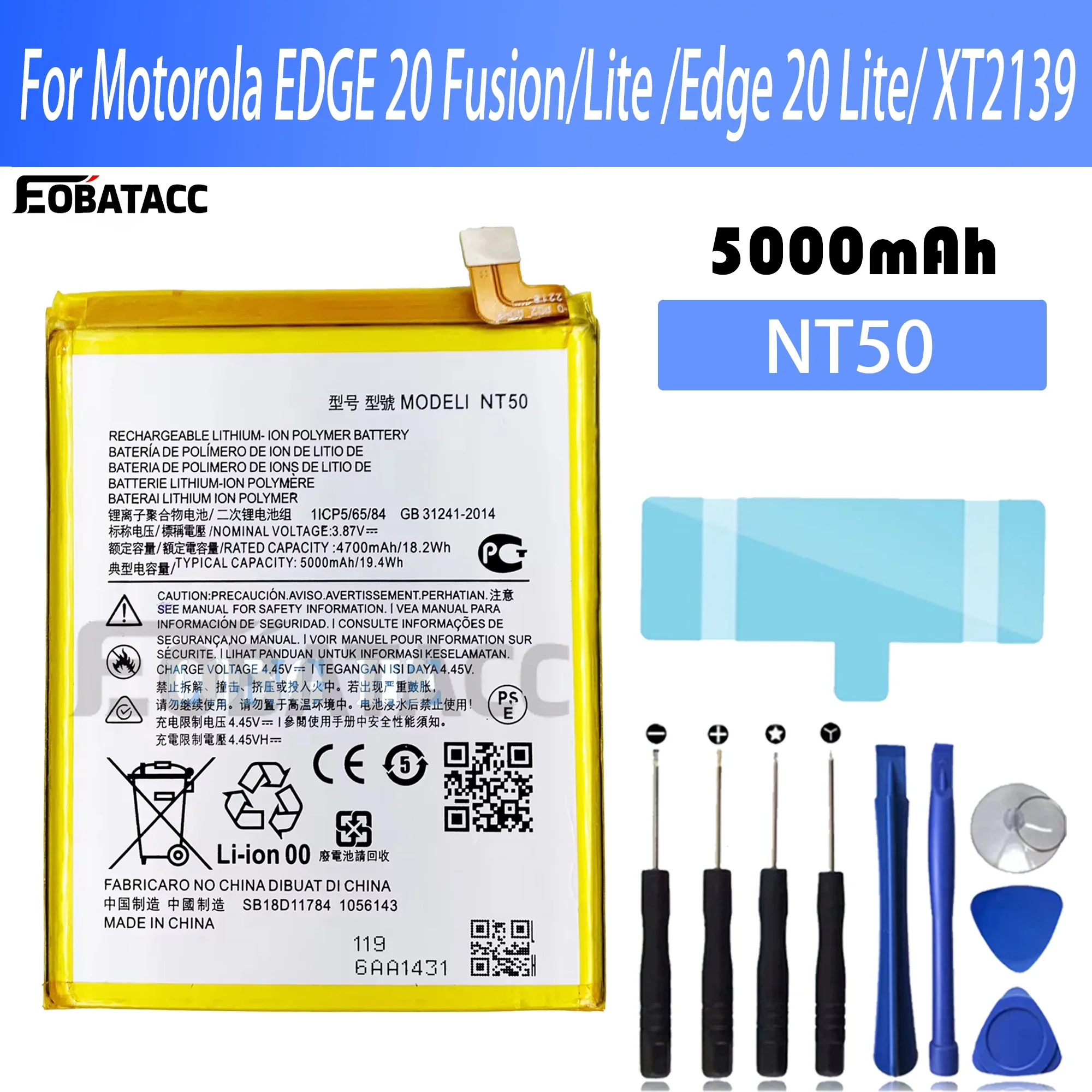 100% New Original Battery NT50 For Motorola  EDGE 20 Fusion/Lite /Edge 20 Lite/ XT2139 Battery + Free Tools