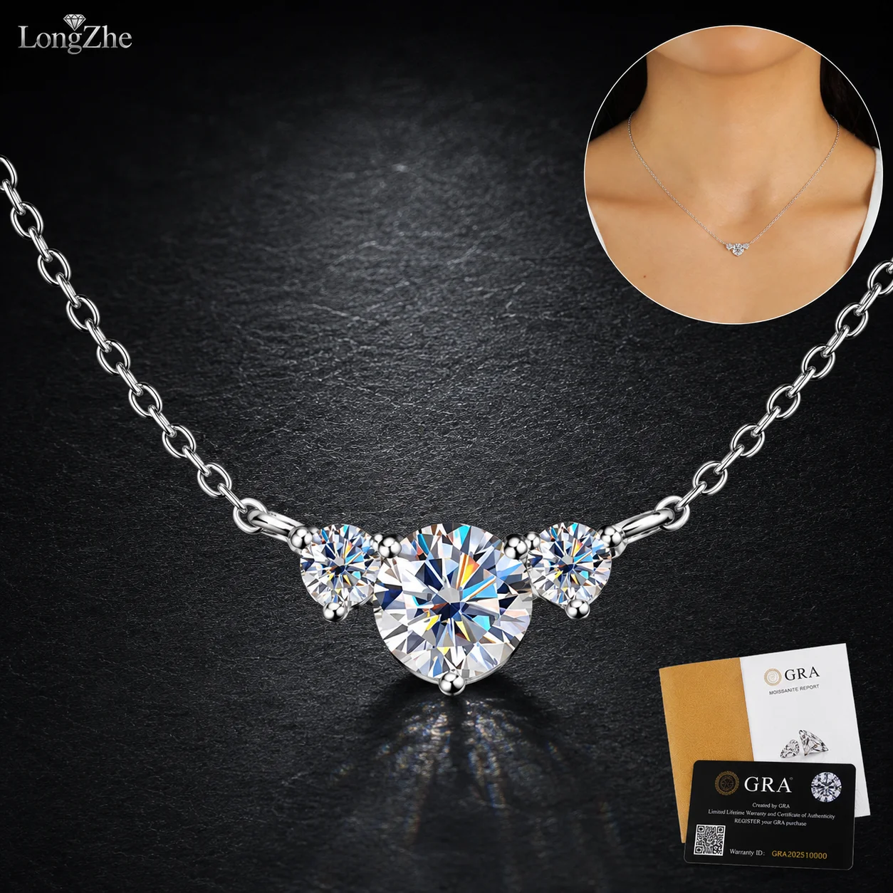 

LongZhe S925 Silver Moissanite Heart Necklace 1.2CT 6.5mm D Color GRA Certified Diamond Tester Passed Fine Jewelry Gift