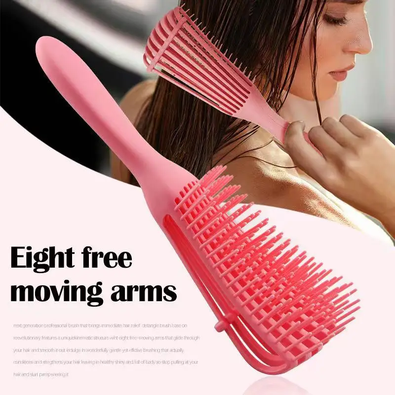 Haarkamm Mit Flexiblen Borsten – Ausgehöhlt, Gebogen, Für Nasses & Trockenes Haar, Entwirrend, Rosa