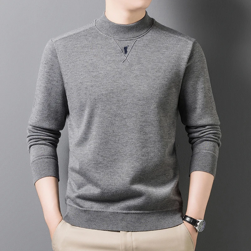 

2025 New Men's Fine Woolen Sweater Plus Down Plus Thickened Knitted Base Layer Shirt