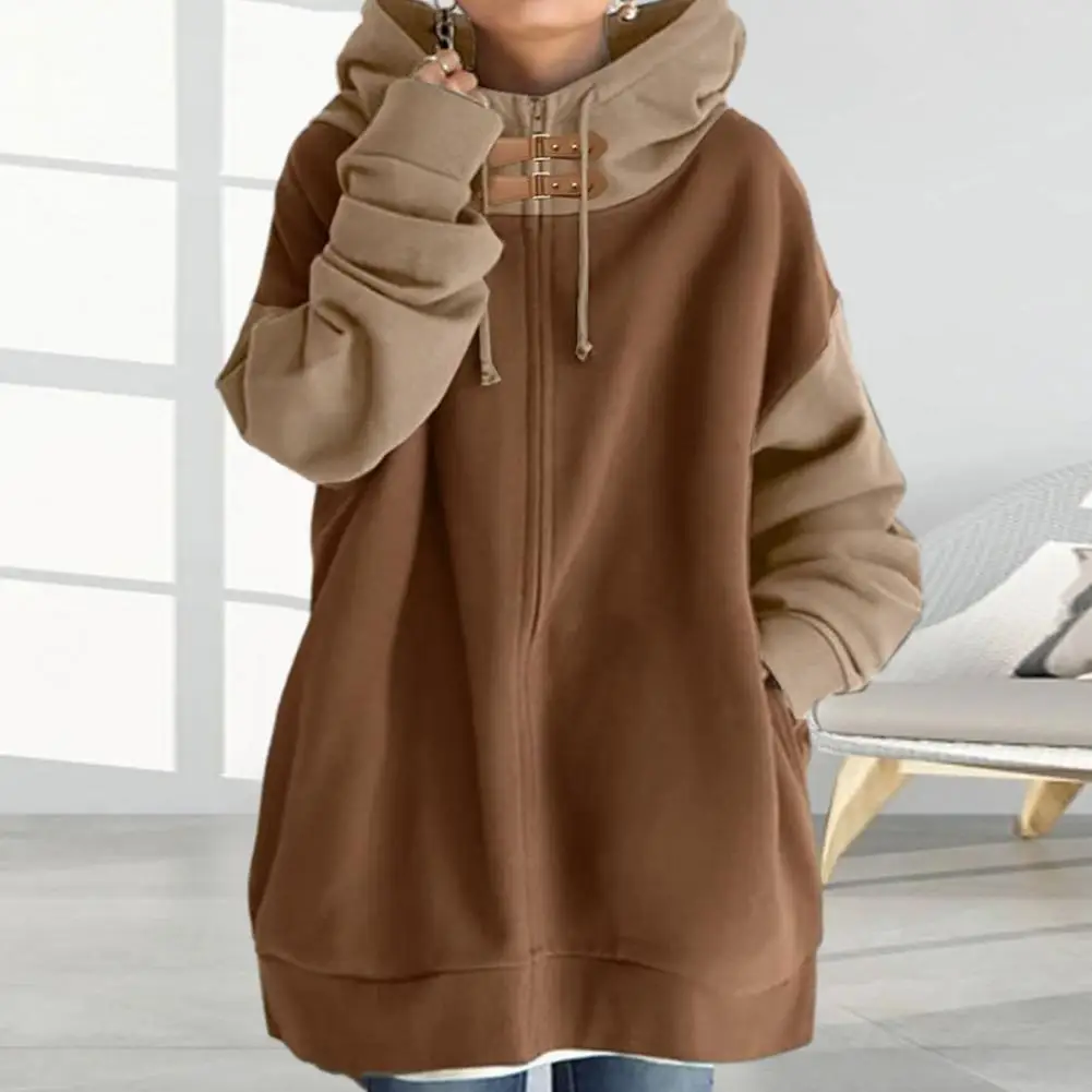 

Women Hoodie Stylish Women's Hoodie Mid Length Loose Pullover with Pockets Drawstring Hood Hidden Zipper for Winter Autumn