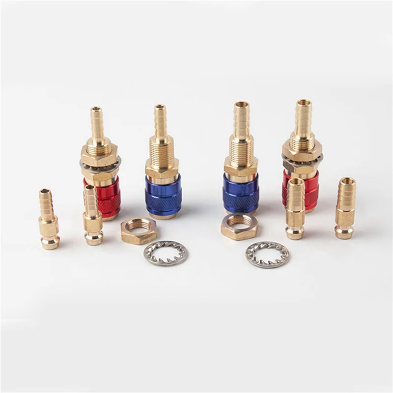 A71P 6 قطع 6 مم محول مياه الغاز المبرد بالهواء المبرد موصل سريع مناسب لقابس شعلة لحام MIG TIG، أزرق + أحمر