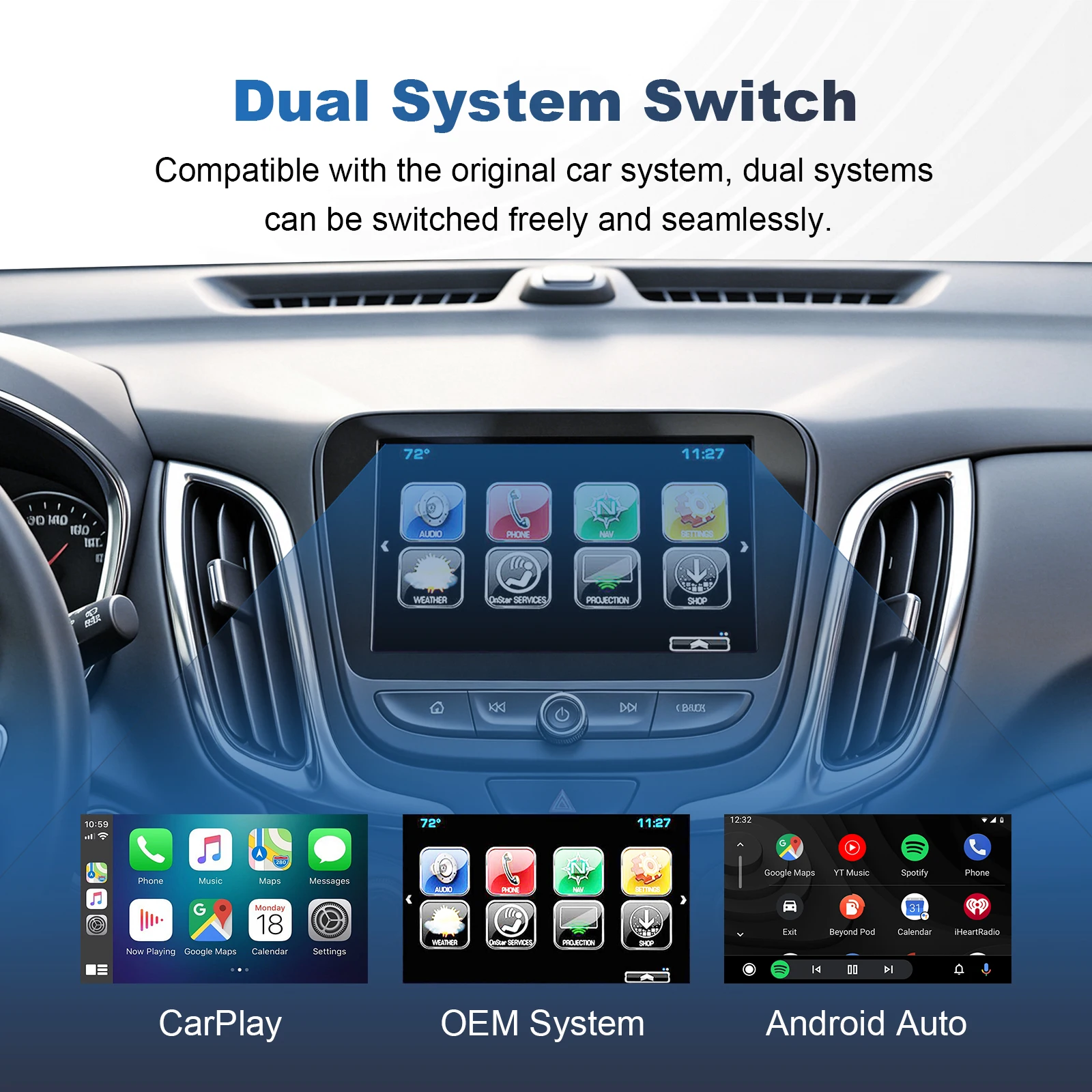 EzoneTronics Wireless CarPlay Android Auto Decoder Box for Chevrolet Silverado Equinox 2014-2018 CarPlay Interface OEM Upgrade