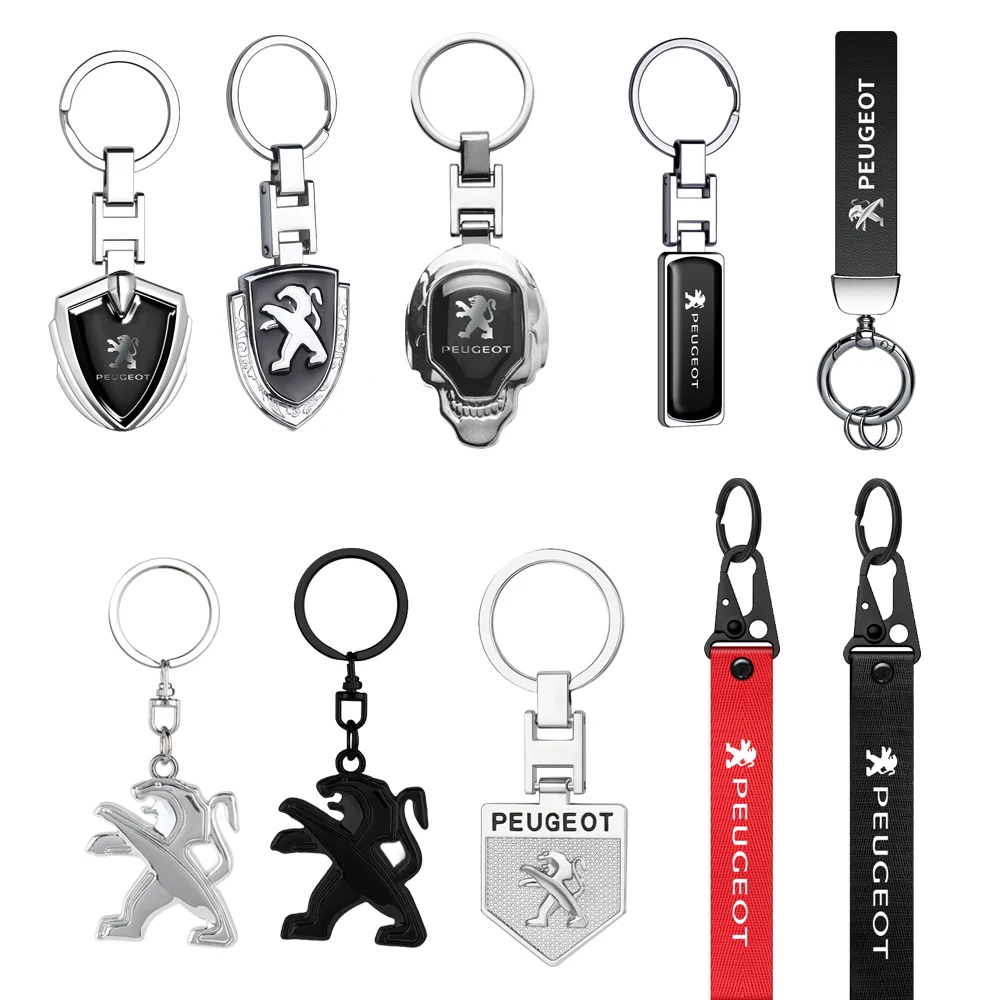 Metal /Leather Car Keychain Key Ring Accessories For Peugeot  206 3008 308 307 106 407 208 207 107 2008 508 408 5008 RCZ 2009