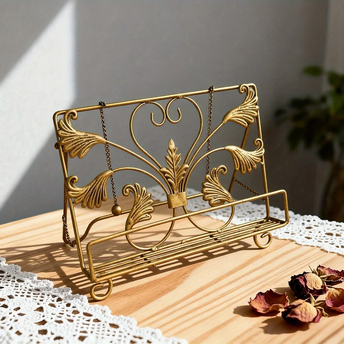 

Luxury Bronze Iron Magazine Rack Desktop Magazine Book Storage Rack Multi-Functional Sheet Music Cookbook ReadingBracket