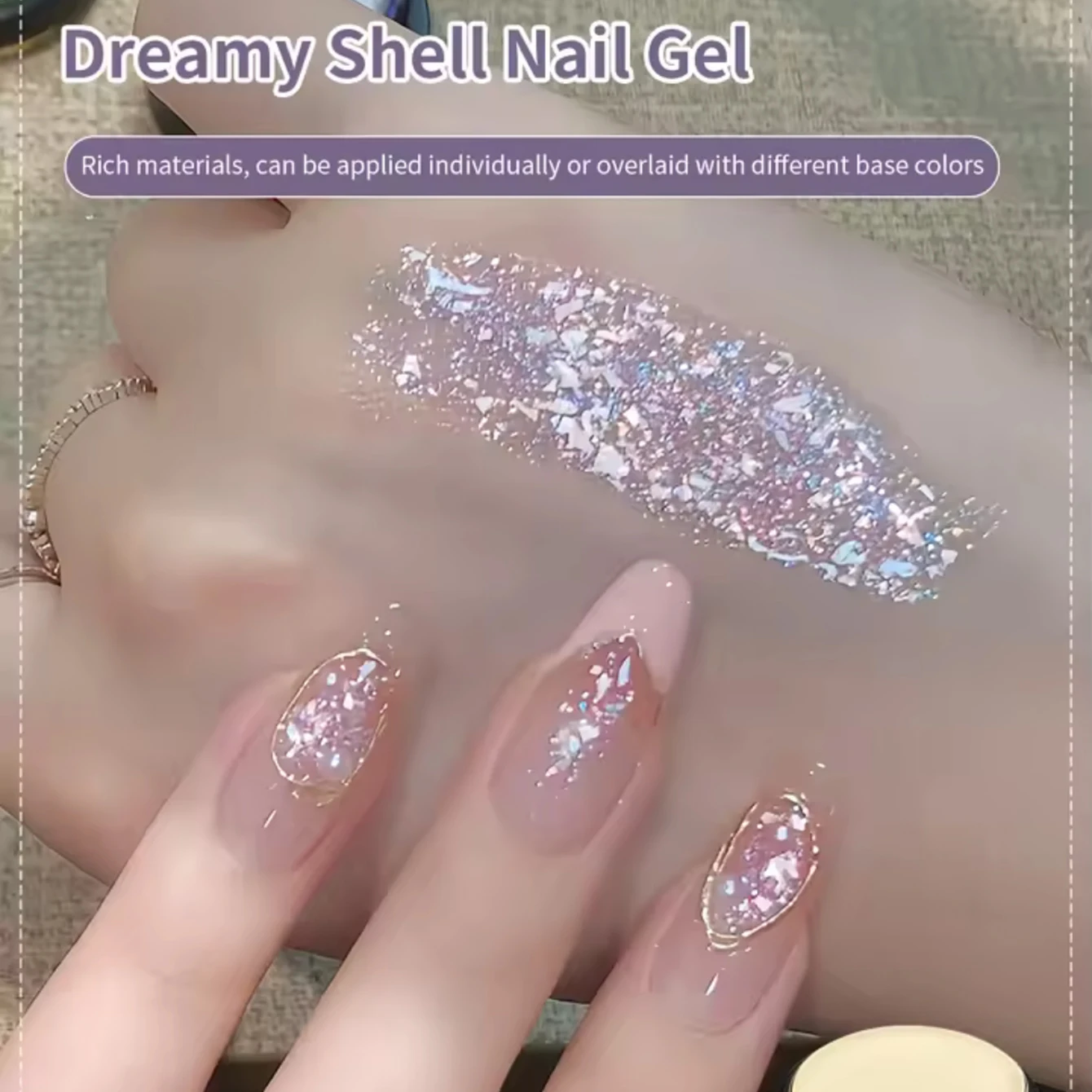 MIANEL Shell Fragments Translucency Reflective Gel Nail Polish Reflective Glitter Semi Permanent Soak Off UV Gel Nail Art