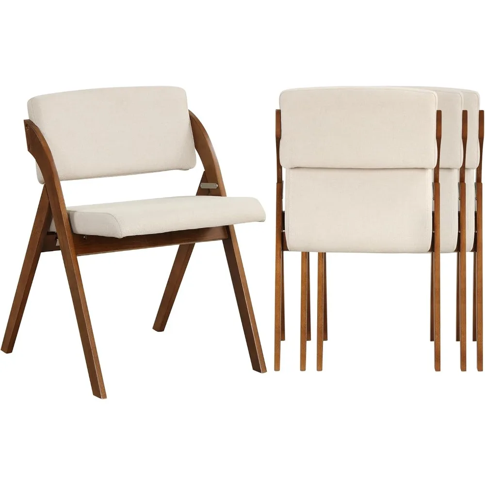 

Set of 4 Modern Foldable Dining Chairs with Cushions and Rubber Wood Legs for Home and Kitchen Use
