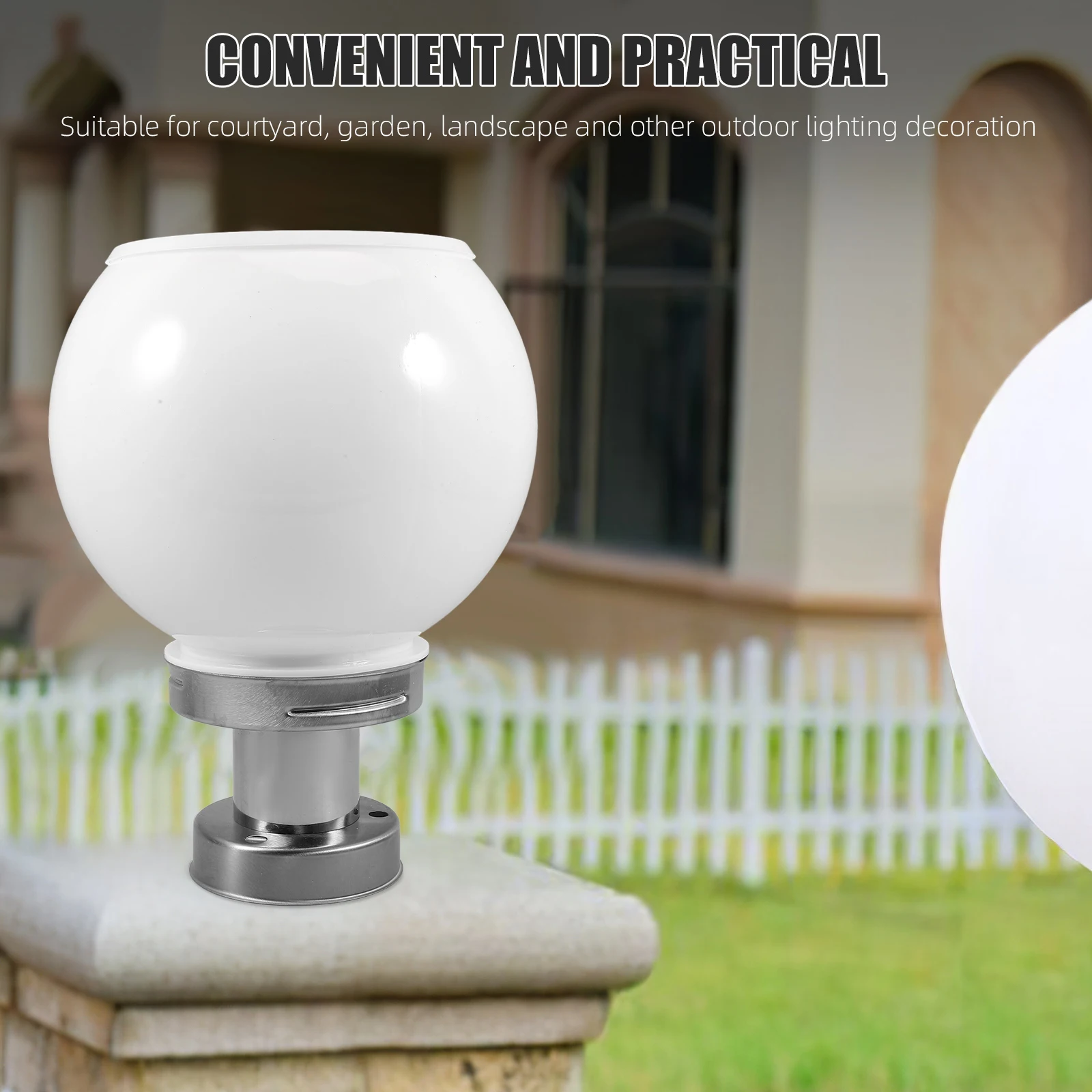 Solar Post Lamp Round Sphere Column Lanterns for outside LED Globe Outdoor Ball Pillar Lights Powered Base