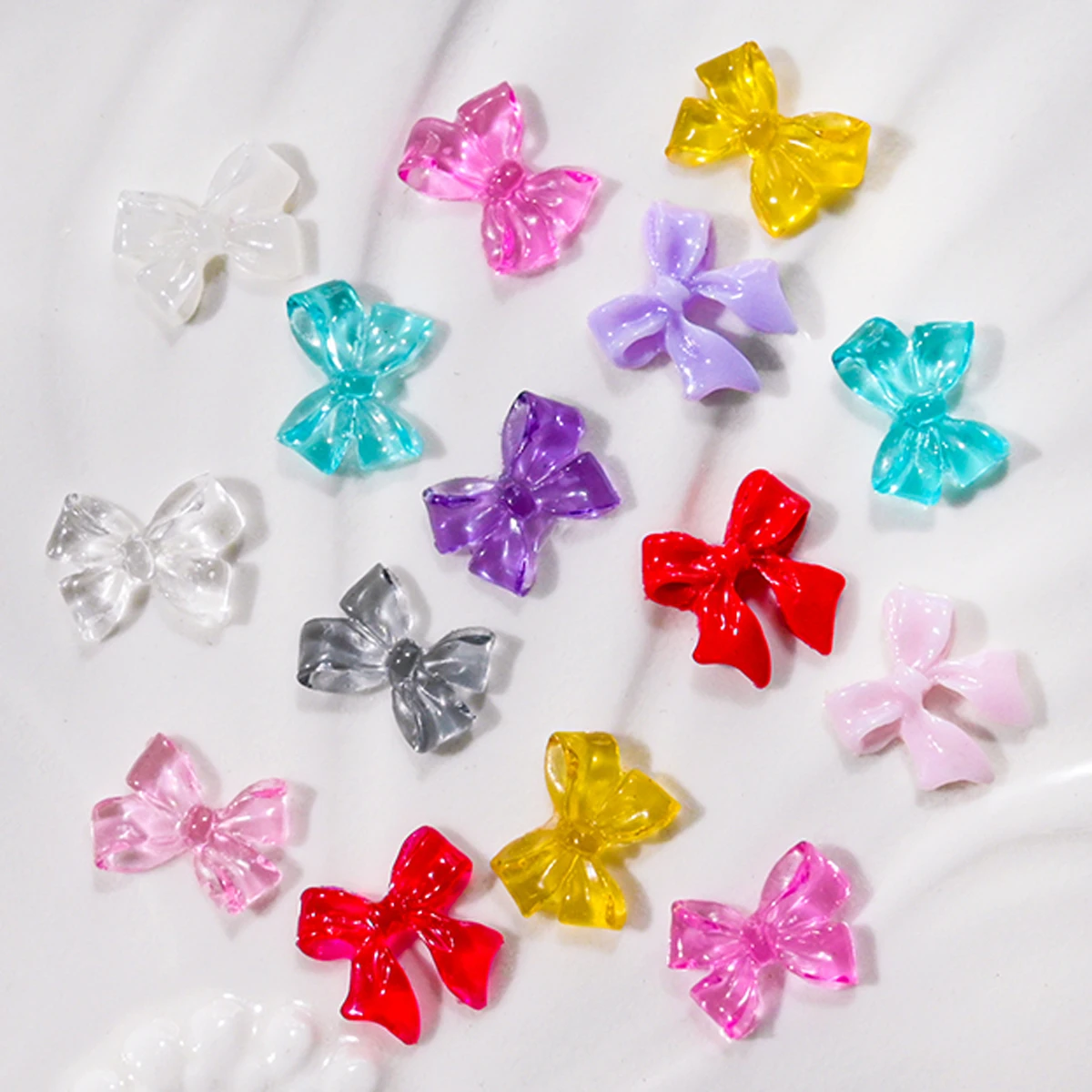 600pcs Mix Resin Bowknot Nail Rhinestones Colorful Jelly Clear Cute Ribbon Bow Nail Charms Flat-back Gems Manicure Decoration #Q