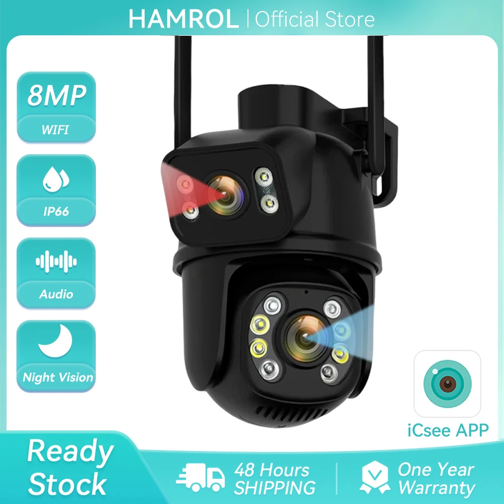 hamrol-8mp-4k-デュアルレンズ-ptz-wifi-ip-カメラ-ストリートデュアルスクリーン-自動追跡-h265-屋外ワイヤレス-cctv-セキュリティ監視