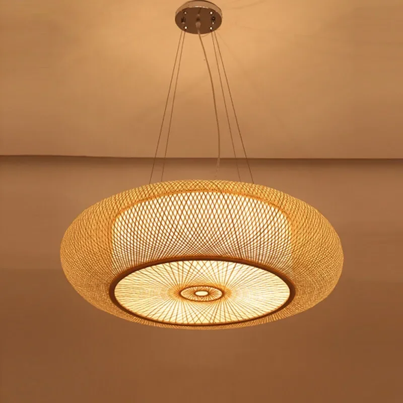 

Designer's New Chinese Style Rattan Bamboo Woven LED Pendent Lamp Living Room Bedroom Rural Creative Decorative Lighting Fixture