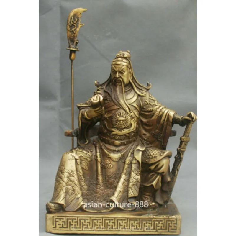 

8 Inch Chinese Bronze Bronze Guanggong Gong Yu Warrior Dragon Fighting Statue