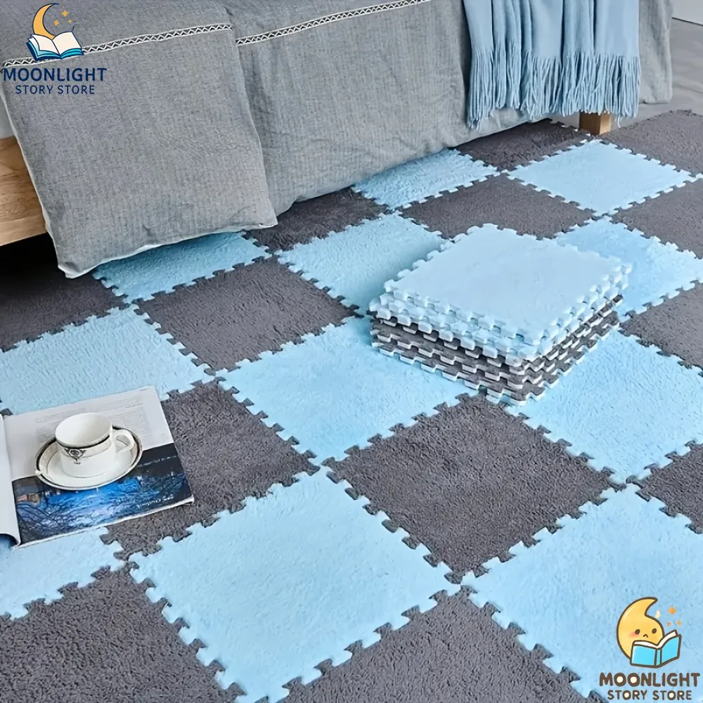 30x30cm Mattress Foam Puzzle Floor Blanket Plush Carpet Slip Proof Soft Bedroom Living Room Modular Rug Warm Home Decor